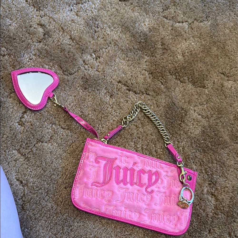 2000s- Juicy Couture Pink Clutch with Heart Mirror